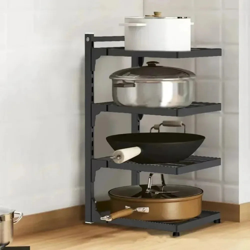 4-Tier Adjustable Kitchen Cookware Storage Rack Space Saving Pot Holder Under Sink Countertop Organizer For Household Kitchen