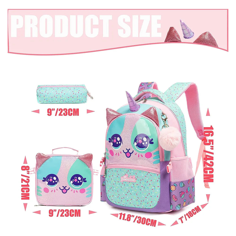 Kids Backpacks for Girls School Bag with Lunch Box School Backpack for Girls Set Cute Bookbag for Kindergarten