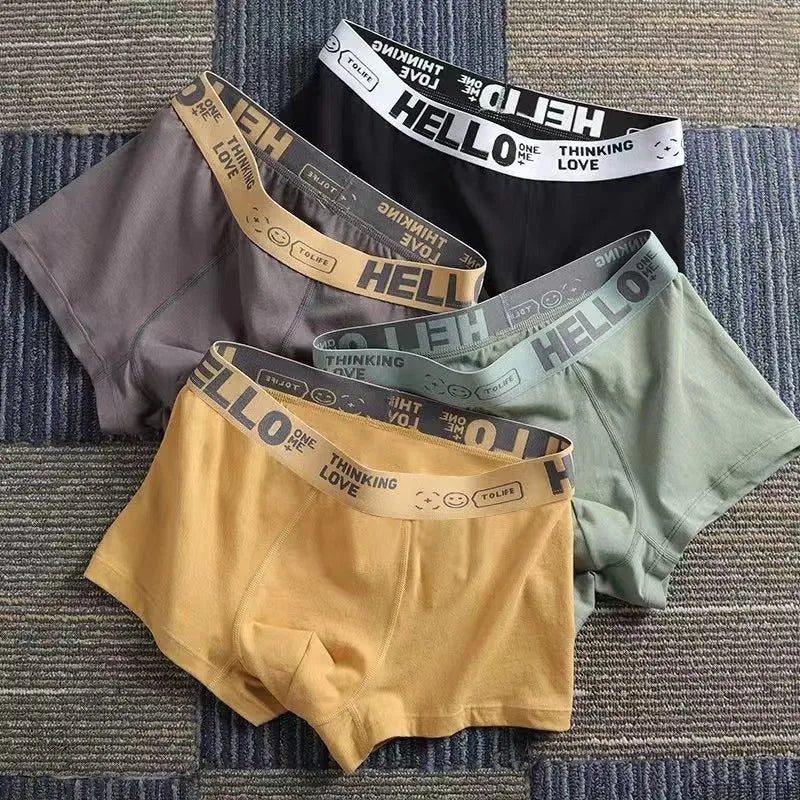 5PCS Sexy Underwear Mens Cotton Letter Hello Boxer Panties Breathable Soft Trunks Plus Size Shorts Underpant