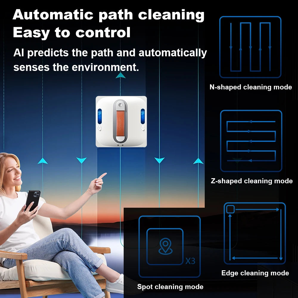 Robot Window Cleaner Liectroux S11,9000Pa Suction Window Vacuum Cleaner,4-Way Water Spray,Smart Memory Glass Cleaning Robot