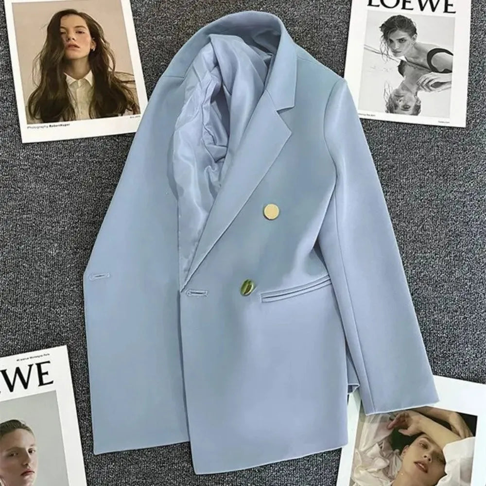 Women's Double-Breasted Blazer – Elegant Korean-Inspired Jacket**

Elevate your wardrobe with this sophisticated women's double-breasted blazer. Featuring a timeless solid-color design and polished silhouette, it’s perfec
