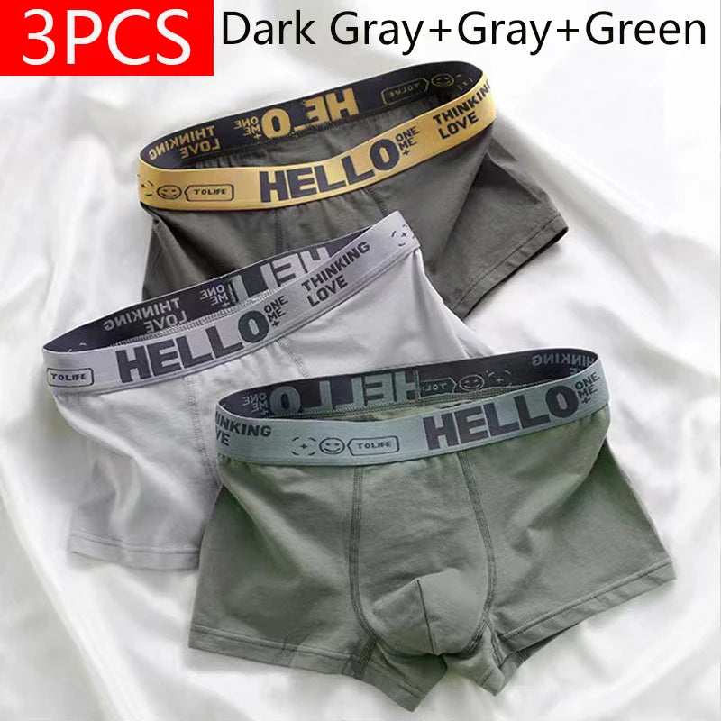 5PCS Sexy Underwear Mens Cotton Letter Hello Boxer Panties Breathable Soft Trunks Plus Size Shorts Underpant