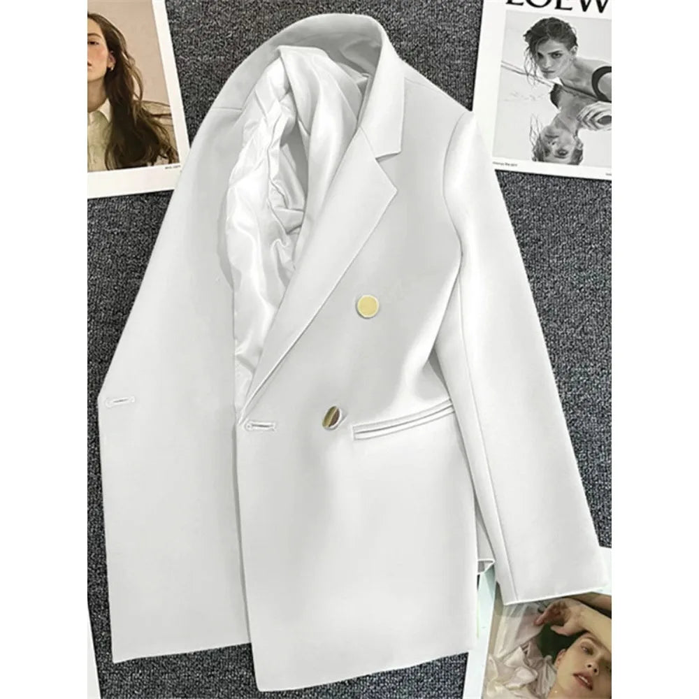Women's Double-Breasted Blazer – Elegant Korean-Inspired Jacket**

Elevate your wardrobe with this sophisticated women's double-breasted blazer. Featuring a timeless solid-color design and polished silhouette, it’s perfec