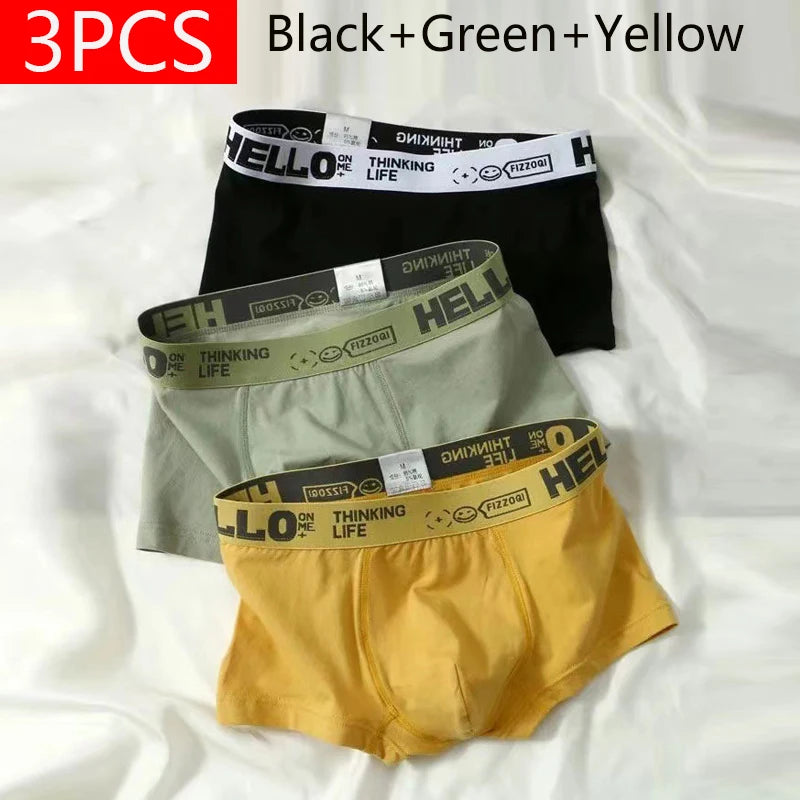 5PCS Sexy Underwear Mens Cotton Letter Hello Boxer Panties Breathable Soft Trunks Plus Size Shorts Underpant
