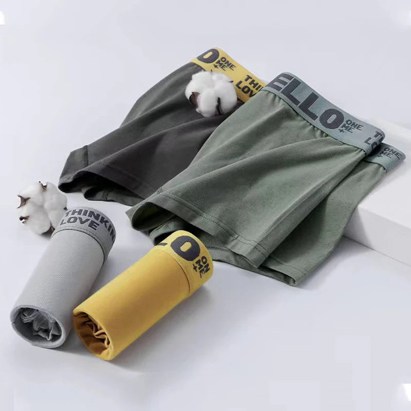 5PCS Sexy Underwear Mens Cotton Letter Hello Boxer Panties Breathable Soft Trunks Plus Size Shorts Underpant