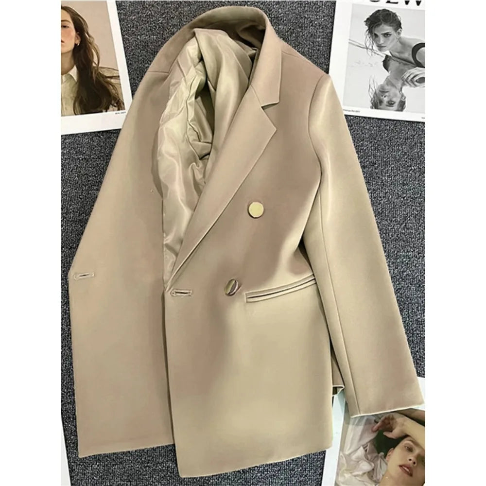 Women's Double-Breasted Blazer – Elegant Korean-Inspired Jacket**

Elevate your wardrobe with this sophisticated women's double-breasted blazer. Featuring a timeless solid-color design and polished silhouette, it’s perfec