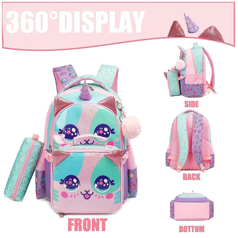 Kids Backpacks for Girls School Bag with Lunch Box School Backpack for Girls Set Cute Bookbag for Kindergarten