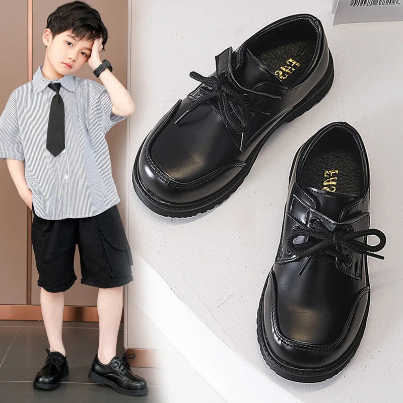 Children Performance Shoes Black Matte Glossy Boys School Uniform Shoes Chic 2025 Spring Autumn Kids Formal Shoes Soft Bottom