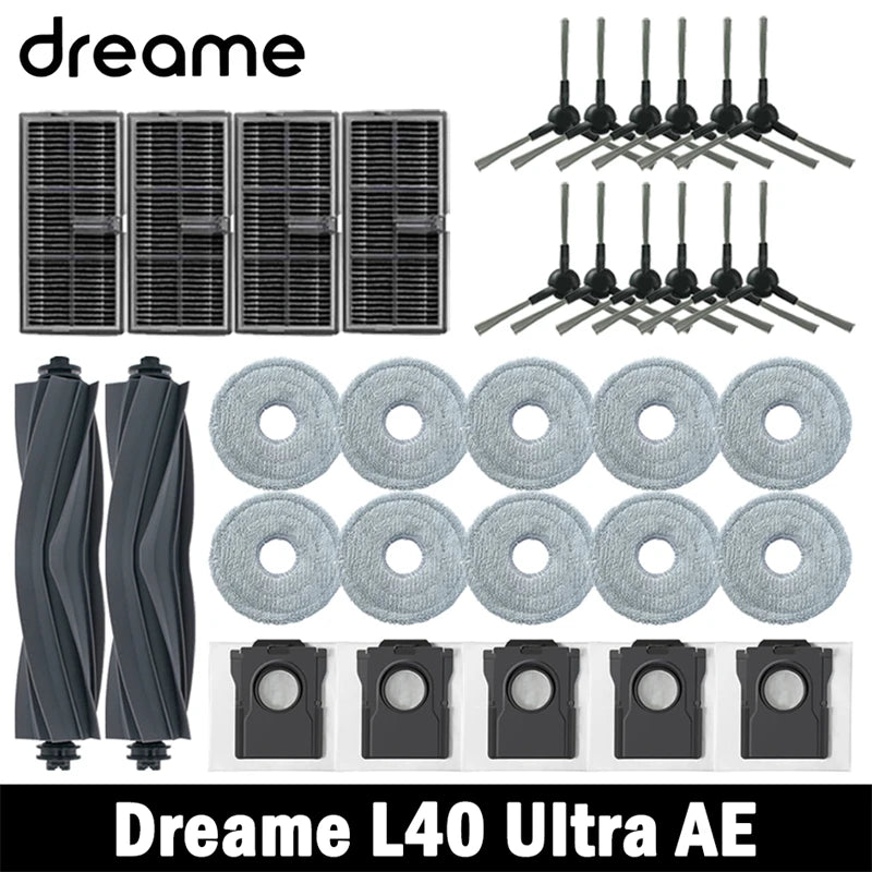 Dreame L40 Ultra AE Vacuum Cleaner Replacement Accessories Main Side Brush HEPA Filter Mop Cloths Dust Bag Spare