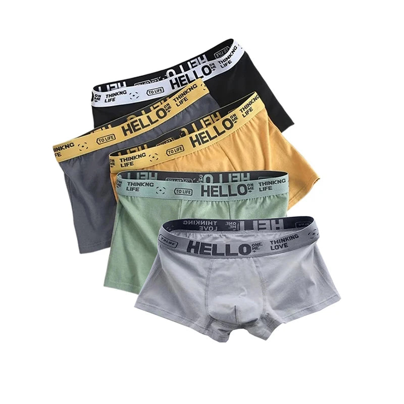 5PCS Sexy Underwear Mens Cotton Letter Hello Boxer Panties Breathable Soft Trunks Plus Size Shorts Underpant