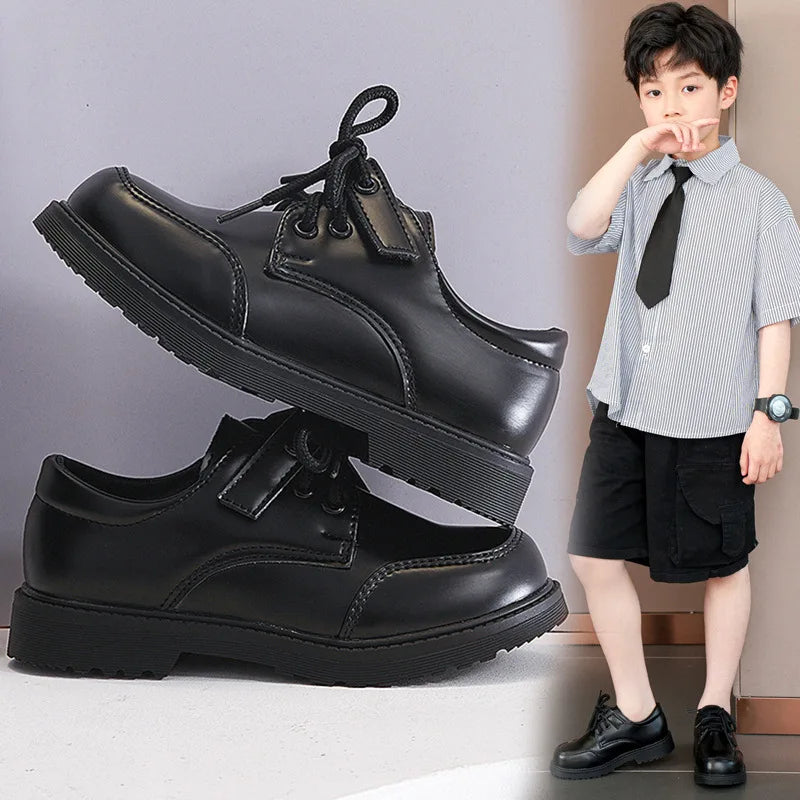 Children Performance Shoes Black Matte Glossy Boys School Uniform Shoes Chic 2025 Spring Autumn Kids Formal Shoes Soft Bottom