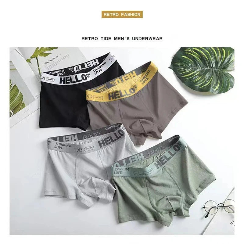 5PCS Sexy Underwear Mens Cotton Letter Hello Boxer Panties Breathable Soft Trunks Plus Size Shorts Underpant