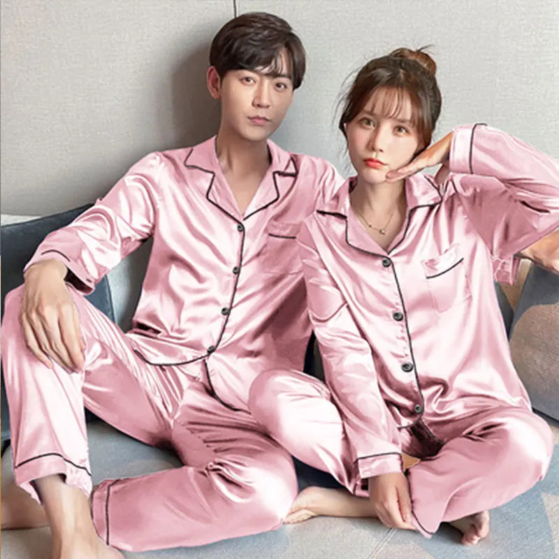 Pajamas Men Summer Ice Silk Thin Section of Men's Simulation Silk Black Long-Sleeved Trousers Homewear Suit