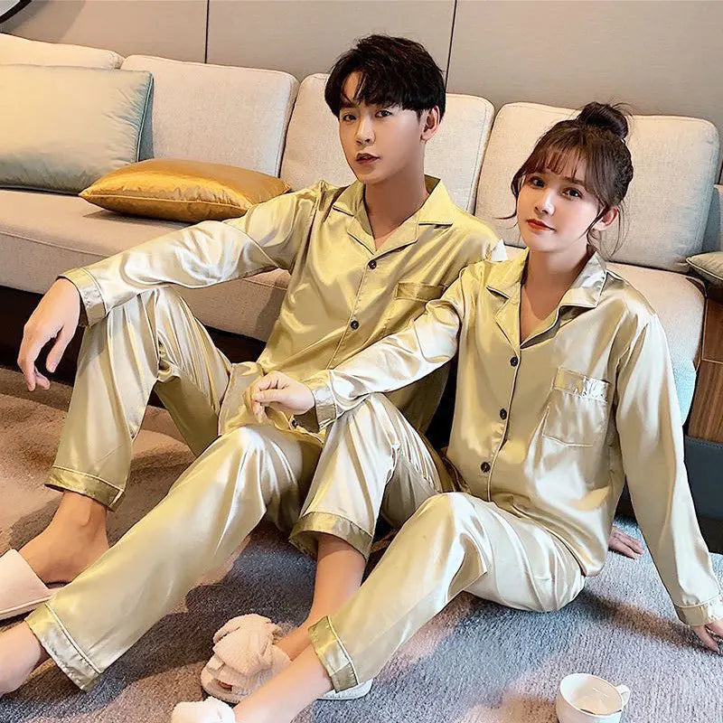 Pajamas Men Summer Ice Silk Thin Section of Men's Simulation Silk Black Long-Sleeved Trousers Homewear Suit